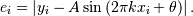 \[ e_{i}=\left|y_{i}-A\sin\left(2\pi kx_{i}+\theta\right)\right|.\]