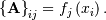 \[ \left\{ \mathbf{A}\right\} _{ij}=f_{j}\left(x_{i}\right).\]