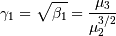 \gamma_{1}=\sqrt{\beta_{1}}=\frac{\mu_{3}}{\mu_{2}^{3/2}}