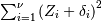 \sum_{i=1}^{\nu}\left(Z_{i}+\delta_{i}\right)^{2}