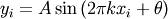 \[ y_{i}=A\sin\left(2\pi kx_{i}+\theta\right)\]