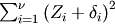 \sum_{i=1}^{\nu}\left(Z_{i}+\delta_{i}\right)^{2}