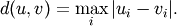 d(u,v) = \max_i {|u_i-v_i|}.