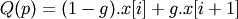 Q(p) = (1-g).x[i] +g.x[i+1]