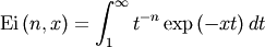 \[ \textrm{Ei}\left(n,x\right)=\int_{1}^{\infty}t^{-n}\exp\left(-xt\right)dt\]