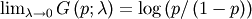 \lim_{\lambda\rightarrow0}G\left(p;\lambda\right)=\log\left(p/\left(1-p\right)\right)