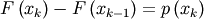 \[ F\left(x_{k}\right)-F\left(x_{k-1}\right)=p\left(x_{k}\right)\]